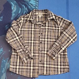 L.L. Bean Women's Scotch Plaid Button Down Shirt - Grey and Yellow